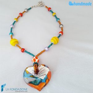 Gipsy Heart Necklace handmade Murano glass - La Fondazione snc - COLL0093