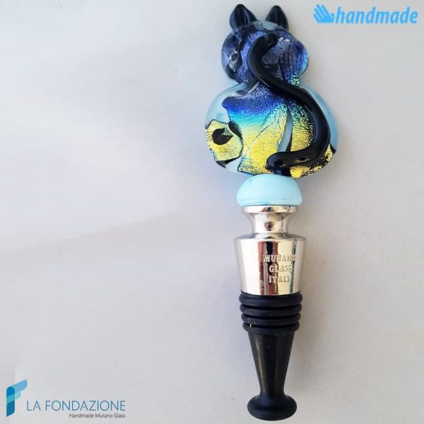 Bottle cap Cat Dichroic light blue made in Murano glass - CAPS00016