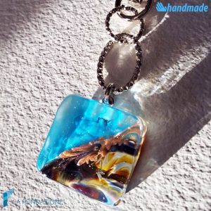 Keychain Chalcedony Aquarius Turquoise made in Murano glass - KEY005