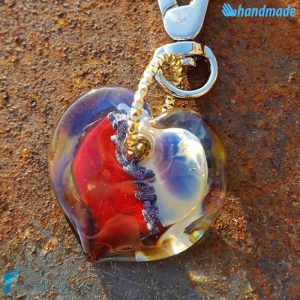 Keychain Chalcedony Heart Red made in Murano glass - KEY009