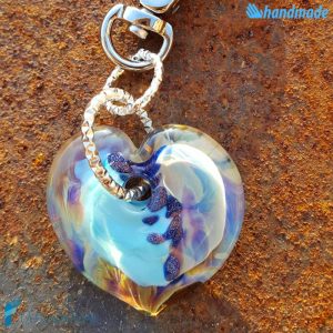 Keychain Chalcedony Heart Light Blue made in Murano glass - KEY011