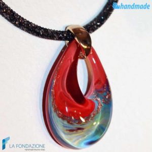 Red drop-shaped pendant in Chalcedony with crystal net collar made in Murano glass - PEND0054