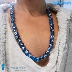 Collana perle maculé blu in vetro di Murano - COLL0102