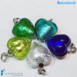 Set of 5 Aqua Hearts with silver leaf Pearls handmade in Murano glass –  La Fondazione – PERLA019