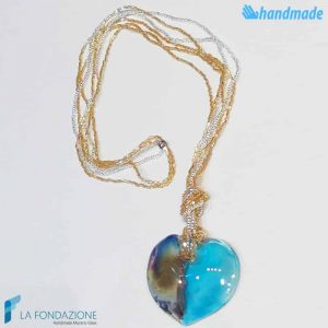 Aquamarine Chalcedony Heart Necklace - La Fondazione snc - COLL0098
