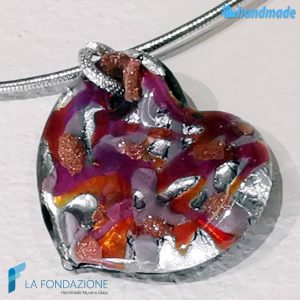 Heart Wave Rhodium Necklace handmade in Murano glass -  La Fondazione snc - COLL0105