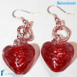 Dangle Heart Earrings handmade Murano glass - La Fondazione snc - EARRINGSC0033