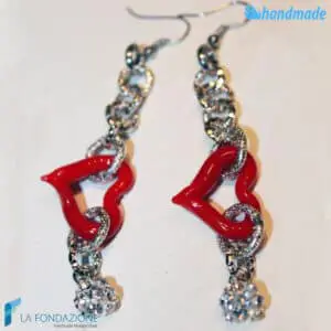 Chained Heart Earrings handmade Murano glass - La Fondazione snc - EARRINGSC0046