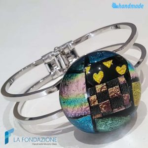 Dichroic Patchwork Hearts Bracelet handmade in Murano glass - La Fondazione snc - BRAC00075
