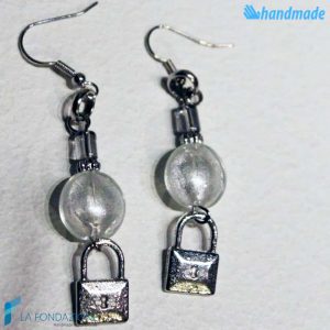 Dangle Pearl earrings with padlock handmade Murano glass - La Fondazione snc - EARRINGSC0040