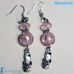 Dangle Pearl earrings with sandalwood handmade Murano glass - La Fondazione snc - EARRINGSC0041