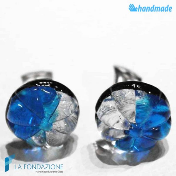 Silver flower gem earrings handmade Murano glass - La Fondazione snc - EARRINGSC0061