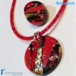 Parure Laguna Rossa con collana e anello in vetro di Murano – La Fondazione snc – PARU0056