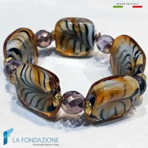Safari cube bracelet with aventurine handmade in Murano glass - La Fondazione snc - BRAC0085