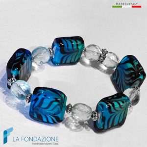Arctic cube bracelet with aventurine handmade in Murano glass - La Fondazione snc - BRAC0086