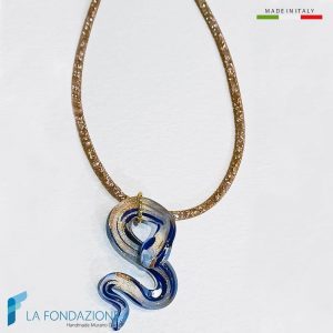 Collana Serpente Cobra Blu con avventurina in vetro di Murano - La Fondazione snc - COLL0114