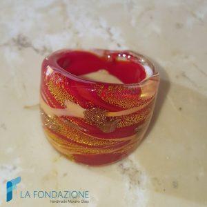 Gold and red band ring with aventurine | La Fondazione snc | RINGS0024